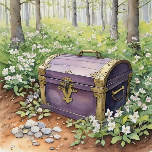 suitcase in field,treasure chest,baggage,treasure hunt,suitcase,picnic basket,carrying case,attache case,luggage,card box,steamer trunk,giftbox,old suitcase,voyaged,fairy door,storybook,traveler,lockbox,gift box,lunchbox,Illustration,Paper based,Paper Based 22