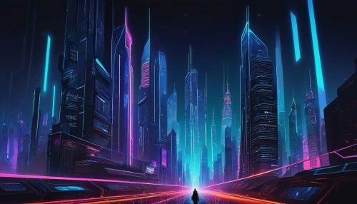 futuristic landscape,cybercity,cityscape,futuristic,tron,neon arrows,cyberia,metropolis,cyberworld,cybertown,polara,cyberpunk,cyberport,cyberscene,scifi,synth,coruscant,sci - fi,cybertron,fantasy city,Illustration,Vector,Vector 14