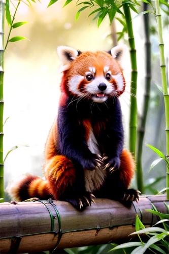 red panda,a small red panda,lesser panda,bamboo,bamboo flute,tanuki,cute animal,pandu,puxi,firefox,beibei,jingfu,baoquan,disneynature,mandarin,panduru,animaux,shifu,wufu,bamboo forest,Illustration,Japanese style,Japanese Style 03