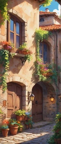 meteora,provencal,provence,auberge,rouran,highstein,flavigny,medieval town,alpine village,rustic aesthetic,ludgrove,knight village,volterra,luberon,banneret,violet evergarden,maisons,butka,old town,wooden houses,Illustration,Japanese style,Japanese Style 03