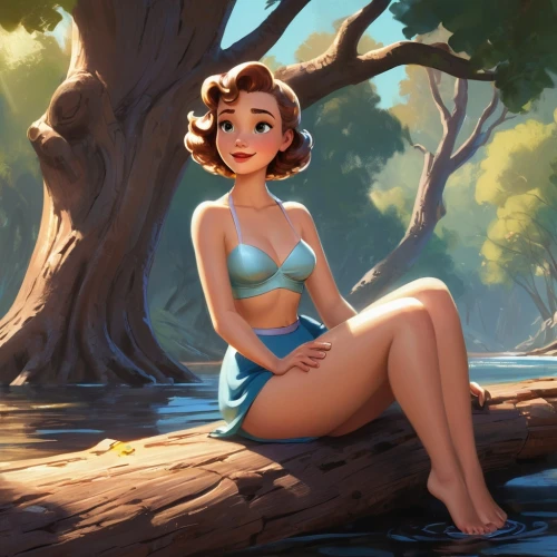 pin-up girl,retro pin up girl,pin up girl,tiana,pin-up model,water nymph,pin-up girls,belle,pin ups,retro pin up girls,hula,pinu,disney character,lilo,girl on the river,audrey,summer background,verano,pin up girls,jasmine,Illustration,Retro,Retro 12