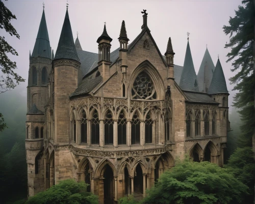 gothic church,maulbronn monastery,neogothic,hohenzollern castle,drachenfels,buttresses,nidaros cathedral,sewanee,hohenzollerns,haunted cathedral,buttressing,buttressed,dracula's birthplace,hogwarts,gothic style,castle of the corvin,castellated,hohenzollern,fairy tale castle,medieval castle,Illustration,Realistic Fantasy,Realistic Fantasy 09