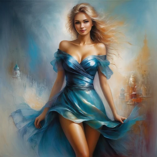 fantasy art,blue enchantress,celtic woman,donsky,art painting,fantasy woman,fantasy picture,femininity,blue heart,cendrillon,romantic portrait,blue painting,world digital painting,ball gown,blonde woman,italian painter,blue rose,girl in a long dress,kolinda,comely,Conceptual Art,Daily,Daily 32