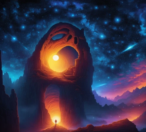 meteor,luminarias,fire planet,campfire,salt lamp,illuminated lantern,portal,lava lamp,space art,world digital painting,burning torch,beacon,lava,fantasy picture,dreamstone,fire background,moon and star background,astral traveler,metroid,fire mountain,Illustration,Realistic Fantasy,Realistic Fantasy 25