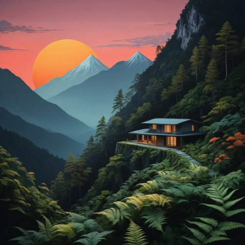house in mountains,japan landscape,mountain sunrise,japanese mountains,house in the mountains,mountain landscape,mountain scene,home landscape,landscape background,world digital painting,mountain huts,teahouse,mountainous landscape,mountainside,lonely house,tropical house,mountain slope,nature landscape,japanese alps,the cabin in the mountains,Photography,Documentary Photography,Documentary Photography 08