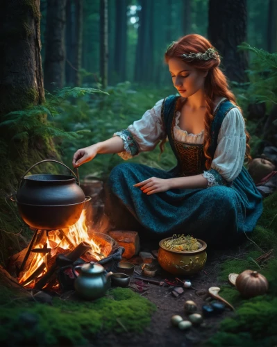 dwarf cookin,girl with bread-and-butter,toil,cookery,outdoor cooking,fire making,druidry,scotswoman,mabon,shepherdess,girl in the kitchen,smithing,kupala,campfire,hildebrandt,candlemaker,mulling,whittling,woman playing,woman holding pie,Photography,General,Fantasy