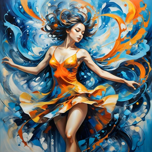 fluidity,whirlwinds,harmonix,swirling,flamenco,amphitrite,dance with canvases,promethea,blue enchantress,dancing flames,firedancer,flamenca,fantasy art,twirl,coral swirl,whirling,soulforce,twirls,fire dancer,garrison,Conceptual Art,Oil color,Oil Color 24