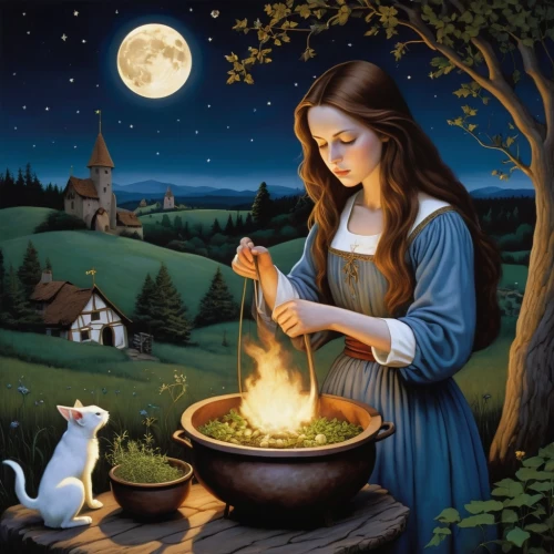 imbolc,lughnasadh,kupala,mabon,fantasy picture,celebration of witches,kate greenaway,toil,the night of kupala,magick,girl in the kitchen,woman holding pie,lammas,suaudeau,beltane,storybook,witches,girl with bread-and-butter,shepherdess,cooking book cover,Illustration,Realistic Fantasy,Realistic Fantasy 09