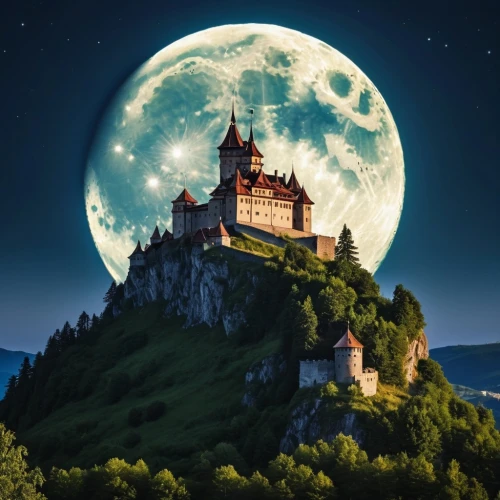 fairy tale castle sigmaringen,fairy tale castle,fairytale castle,dracula castle,fantasy picture,medieval castle,fairy tale,transylvania,moonlit night,full moon,bran castle,moon at night,moon and star background,super moon,fairytale,knight's castle,waldeck castle,herfstanemoon,morgause,big moon,Photography,General,Realistic