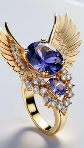 mouawad,ring dove,angel wing,chaumet,sapphire,tanzanite,winged heart,dark blue and gold,ring jewelry,garrison,goldsmithing,blue bird,rahxephon,bird wing,winged,golden ring,gold jewelry,birthstone,wedding ring,sea raven,Unique,3D,3D Character