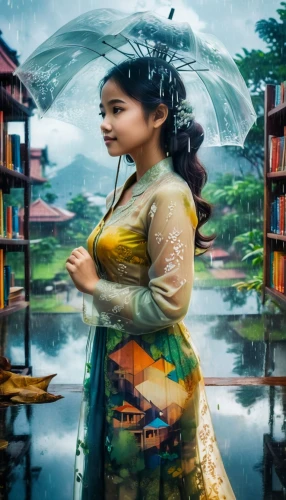little girl with umbrella,little girl reading,world digital painting,asian umbrella,fantasy picture,children's background,bibliophile,vietnamese woman,qibao,water lotus,little girl in wind,photo manipulation,book wallpaper,imaginasian,sci fiction illustration,hanbok,booksurge,rainfall,girl with speech bubble,librarian,Photography,Artistic Photography,Artistic Photography 07