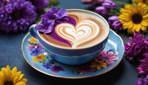 floral with cappuccino,coffee background,café au lait,cappucino,cappuccinos,muccino,procaccino,i love coffee,latte art,blue coffee cups,cute coffee,a cup of coffee,purple tulip,cappuccino,cup coffee,two-tone heart flower,violet tulip,espressos,latte,tulip background,Photography,Artistic Photography,Artistic Photography 02