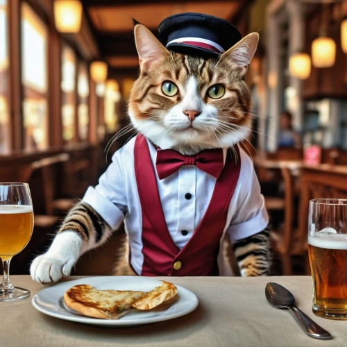 oktoberfest cats,waiter,bartender,caterer,cat european,sommelier,tea party cat,busboy,animals play dress-up,red tabby,barkeeper,cat sparrow,aristocrat,romantic dinner,vintage cat,cat's cafe,caterers,gentlemanly,gourmand,waitstaff,Photography,General,Realistic