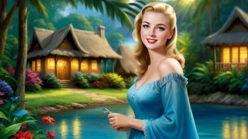 connie stevens - female,landscape background,maureen o'hara - female,celtic woman,dorthy,southern belle,gwtw,thumbelina,hawaiiana,background view nature,the blonde in the river,a charming woman,fairy tale character,amazonica,background image,rosalinda,nature background,fairyland,3d background,faires