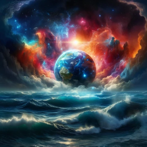 ocean background,space art,supernovae,universe,blue planet,fantasy picture,the universe,world digital painting,nibiru,universo,ocean,tidal wave,the earth,macrocosm,end of the world,sea storm,the endless sea,cosmosphere,cosmogenic,full hd wallpaper