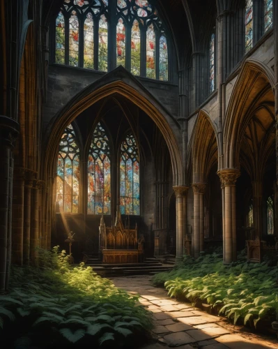 sanctuary,cathedral,church painting,ecclesiatical,hall of the fallen,the cathedral,ecclesiastical,cathedrals,holy place,evensong,gothic church,cloisters,sanctum,ecclesiastic,nidaros cathedral,risen,god rays,stained glass windows,liturgy,duomo,Conceptual Art,Oil color,Oil Color 19