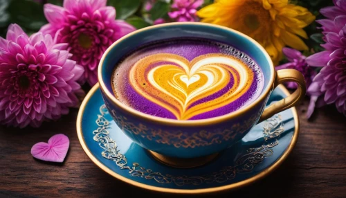 coffee background,floral with cappuccino,tulip background,purple tulip,latte art,café au lait,cappuccinos,violet tulip,cappucino,muccino,cappuccino,colorful heart,procaccino,a cup of coffee,two-tone heart flower,teacup arrangement,coffee art,spaziano,nespresso,espressos,Photography,General,Fantasy