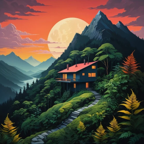 house in mountains,house in the mountains,mountain huts,mountain scene,mountain landscape,home landscape,mountain sunrise,the cabin in the mountains,mountain village,mountain settlement,mountainside,landscape background,lonely house,mountainous landscape,paisaje,alpine landscape,mountain hut,mountains,alpine sunset,world digital painting,Photography,Documentary Photography,Documentary Photography 08