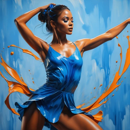 bodypainting,fluidity,blue painting,neon body painting,danseuse,world digital painting,dancer,body painting,firedancer,african art,art painting,dance with canvases,oluchi,bodypaint,splash paint,digital painting,ailey,goude,photoshop manipulation,blue background,Photography,General,Realistic