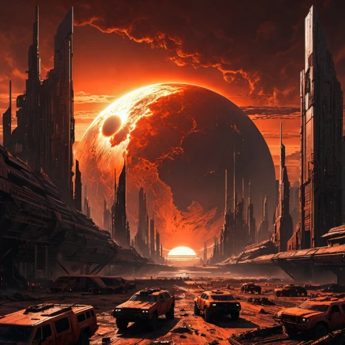 scorched earth,post-apocalyptic landscape,primordia,burning earth,apocalyptic,futuristic landscape,the end of the world,fire planet,end of the world,barsoom,imperialis,apocalypse,destroyed city,extrasolar,doomsday,homeworlds,alien planet,cosmodrome,terraform,homeworld,Conceptual Art,Fantasy,Fantasy 33