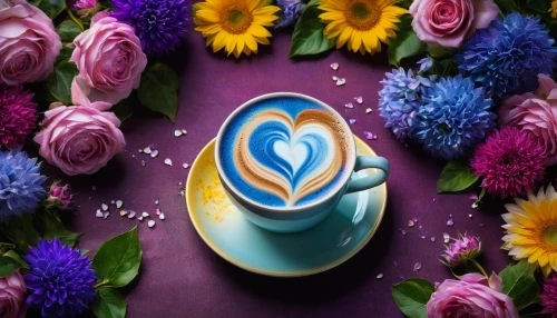 coffee background,colorful heart,tulip background,teacup arrangement,blue coffee cups,two-tone heart flower,flower background,blue heart,blue butterfly background,flower wallpaper,floral heart,flower tea,floral with cappuccino,nespresso,heart background,café au lait,cappuccinos,latte art,i love coffee,demitasse,Photography,General,Fantasy