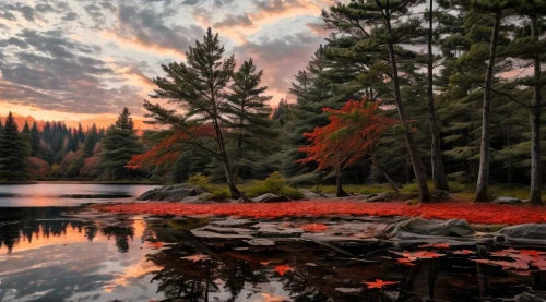 evening lake,forest lake,trillium lake,autumn forest,incredible sunset over the lake,autumn background,beautiful lake,lochan,alpine lake,nature wallpaper,autumn scenery,heaven lake,tranquility,autumn frame,autumn landscape,fall landscape,colors of autumn,nature background,sognsvann,reflections in water