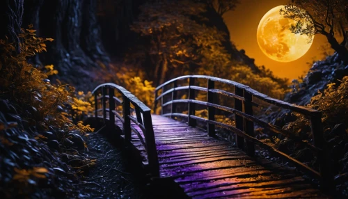 winding steps,the mystical path,hollow way,stairways,path,the path,halloween background,wooden bridge,pathway,wooden path,stone stairway,fantasy picture,stairway,walkway,escalera,light of night,undermountain,nightlight,tunneled,descent,Photography,General,Fantasy