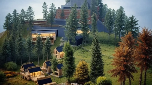 house in the forest,house in mountains,house in the mountains,forest house,treehouses,the cabin in the mountains,tree house hotel,escher village,tree house,treehouse,house with lake,aurora village,miniature house,shambhala,riftwar,home landscape,burchfield,mountain settlement,inverted cottage,ecotopia,Photography,General,Cinematic