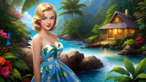 the blonde in the river,mermaid background,hawaiiana,cartoon video game background,landscape background,background ivy,tropical house,blue hawaii,tropicale,fantasy picture,tropical floral background,summer background,tropico,connie stevens - female,nature background,bluefields,background image,digital background,girl on the river,marylyn monroe - female