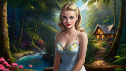 world digital painting,the blonde in the river,connie stevens - female,fantasy picture,retro pin up girl,amazonica,marylyn monroe - female,pin-up girl,marilyn monroe,mamie van doren,pin up girl,girl in the garden,capucine,fantasy art,photo painting,landscape background,retro pin up girls,mermaid background,pin ups,marylin monroe