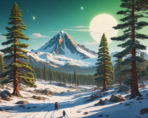 coniferous forest,christmas snowy background,cartoon video game background,landscape background,winter background,mountain scene,christmasbackground,cascadia,spruce forest,nature background,fir forest,evergreen trees,snowy peaks,snowy mountains,christmas landscape,forest background,fir trees,coniferous,mountain landscape,youtube background,Conceptual Art,Sci-Fi,Sci-Fi 20