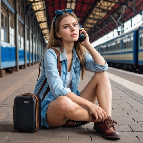 the girl at the station,travel woman,girl sitting,leather suitcase,train platform,woman holding a smartphone,long-distance train,train station,relaxed young girl,female model,travelmate,woman sitting,ksenia,train,polina,a girl with a camera,railtours,travel bag,railway platform,do you travel,Photography,General,Realistic