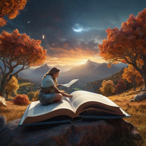 fantasy picture,magic book,storybook,spellbook,fantasy landscape,fantasy art,sci fiction illustration,little girl reading,storybooks,bibliophile,read a book,book wallpaper,llibre,lectura,open book,lectio,turn the page,fablehaven,bookish,storytelling,Photography,General,Sci-Fi