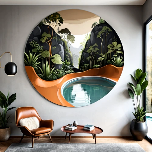 mid century modern,tropical house,mid century house,gournay,midcentury,mid century,tropics,neotropical,modern decor,interior design,wall decoration,tropical jungle,tropical island,tropical greens,wall decor,interiors,art deco background,background design,alcove,tropicalia,Illustration,Black and White,Black and White 04