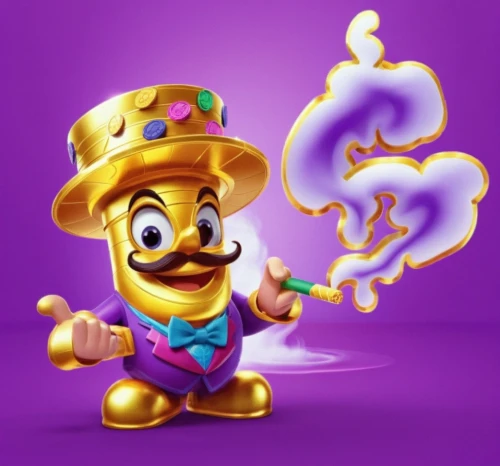 genie,purple and gold,clopin,pangeran,hyuck,gold and purple,rastapopoulos,huegun,wah,wand gold,purple,golcuk,topolino,squeakquel,clow,wakko,wario,thanos,cute cartoon character,sunndi,Unique,3D,3D Character