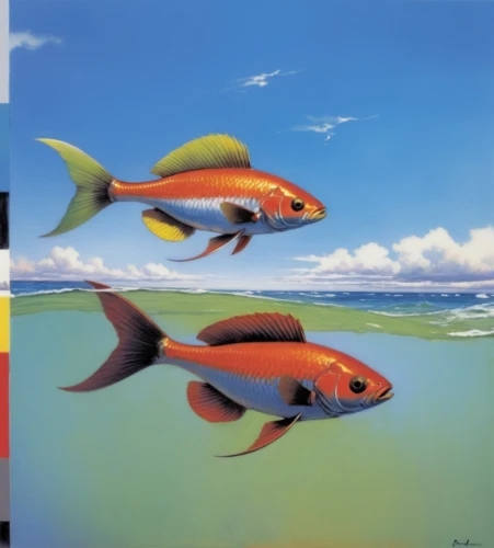 fish collage,poissons,two fish,fish in water,snapfish,rainbowfish,fishes,thorgerson,school of fish,guardfish,amphiprion,ornamental fish,red fish,fish pictures,tretchikoff,tetras,goatfish,characin,salmonids,stereoscopic,Conceptual Art,Fantasy,Fantasy 04