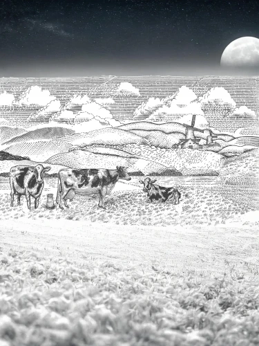 lunar landscape,ploughing,oxen,ploughed,post-apocalyptic landscape,cow herd,onager,mountain cows,barsoom,desertification,moon rover,lunar surface,ploughmen,plains,moonscape,flatlands,pleistocene,moonbase,vacas,futuristic landscape