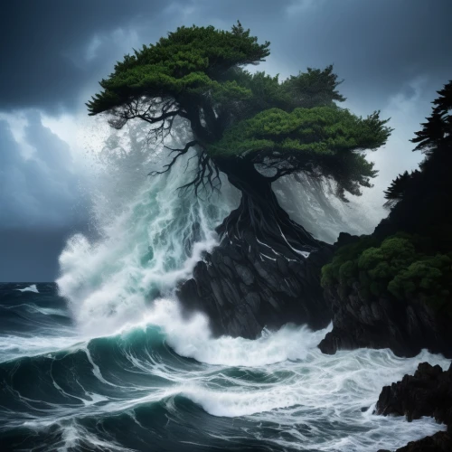 coastal landscape,sea landscape,japanese waves,isolated tree,sea storm,seascape,nature wallpaper,stormy sea,islet,tidal wave,raincoast,japanese wave,nature background,world digital painting,mother nature,seascapes,nature's wrath,dragonstone,ocean waves,fantasy picture,Photography,Fashion Photography,Fashion Photography 14