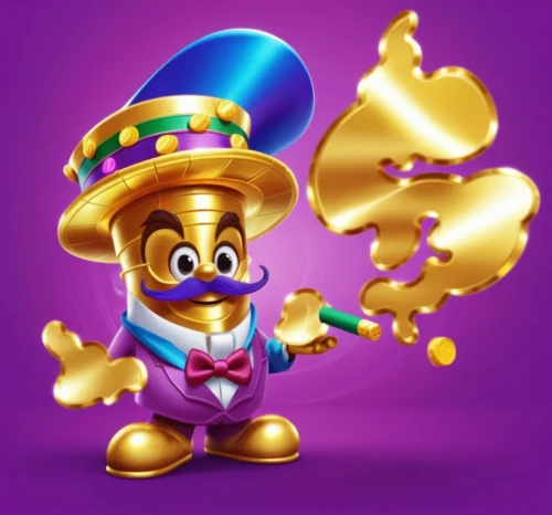 wand gold,gold and purple,glomgold,golcuk,gouldian,topolino,ringmaster,purple and gold,pangeran,rayman,posgold,goldtron,clow,clopin,arlecchino,genie,caballeros,goldfeder,goldstick,balloons mylar,Unique,3D,3D Character