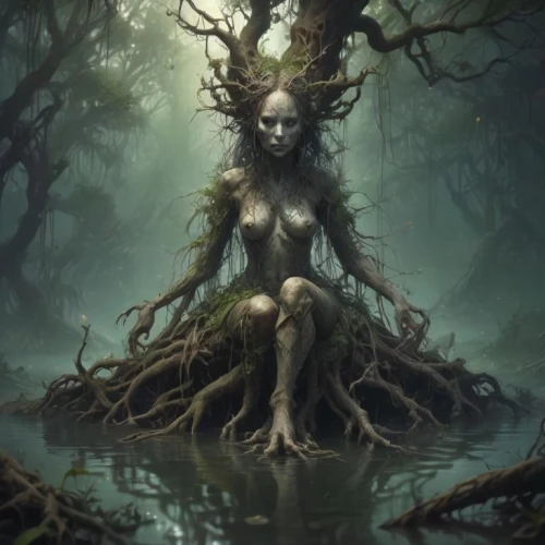 dryad,dryads,cernunnos,unseelie,druidic,kupala,enchantress,the enchantress,creepy tree,rooted,rusalka,girl with tree,mother nature,carcosa,spriggan,kodama,fae,vodun,faerie,ents