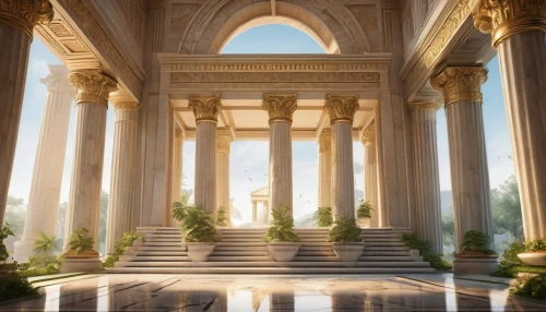 marble palace,pillars,greek temple,palladian,columns,neoclassical,palladianism,three pillars,doric columns,colonnades,zappeion,neoclassicism,bahai,colonnade,archly,cochere,colonnaded,egyptian temple,orangerie,neoclassicist,Illustration,Abstract Fantasy,Abstract Fantasy 23