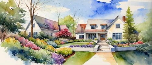 home landscape,watercolor,watercolor background,watercolor painting,watercolor paris balcony,watercolor paris,landscaped,watercolorist,kleinburg,watercolourist,townhomes,landscape design sydney,watercolours,landscape designers sydney,watercolor sketch,houses clipart,watercolor cafe,watercolor shops,house drawing,townhome,Illustration,Paper based,Paper Based 03