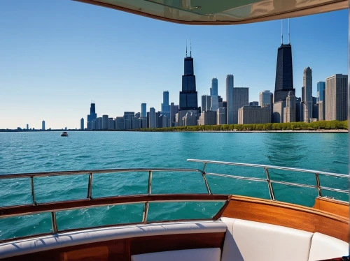 chicago skyline,on a yacht,chicagoland,lake michigan,chicagoan,great lakes,cruises,yachting,chicago,boat ride,water taxi,yacht exterior,yacht,ferrying,lake shore,boating,lakefront,aboard,boat trip,federsee pier,Illustration,Vector,Vector 05