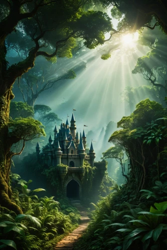 fairy tale castle,fairy village,fantasy picture,fantasy landscape,fairytale castle,fairy world,fairy forest,fairytale forest,cartoon video game background,fairyland,fantasy world,alfheim,enchanted forest,house in the forest,3d fantasy,fairy tale,elven forest,neverland,fantasyland,fantasy art,Photography,General,Fantasy