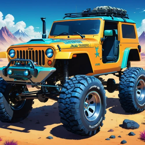 yellow jeep,off-road vehicle,off-road vehicles,jeep,overland,wranglings,desert run,off road vehicle,jeep rubicon,off-road car,scrambler,off road toy,off-road outlaw,jeeps,offroad,monster truck,overlanders,deserticola,wrangler,defender,Illustration,Japanese style,Japanese Style 03