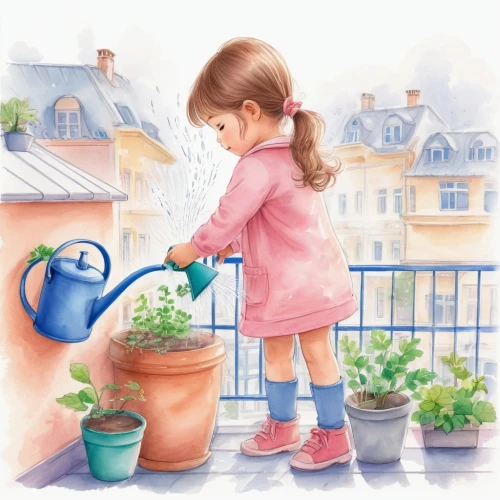 watering can,watering,watercolor paris balcony,gardening,girl picking flowers,watered,watercolor background,watercolor painting,greywater,rainwater,shrub watering,watercolor baby items,watercolor pencils,kids illustration,rainwater drops,water colors,tree watering,balcony garden,garden maintenance,evapotranspiration,Illustration,Japanese style,Japanese Style 01
