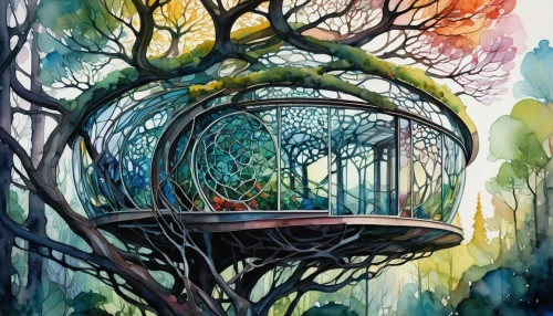 tree house,treehouse,tree house hotel,treehouses,watercolor tree,biospheres,yggdrasil,tree top,ecosphere,arbor,tree top path,biosphere,mushroom landscape,house in the forest,biophilia,tree tops,chemosphere,tree of life,biodome,treetop,Conceptual Art,Sci-Fi,Sci-Fi 01