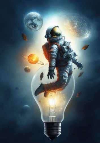 sci fiction illustration,astronautic,the light bulb,astronautical,moonman,bulb,astronaut,lightbulb,spaceman,light bulb,spacesuit,searchlamp,taikonauts,astronomer,taikonaut,astronautics,spacewalker,space suit,lightman,spaceflights,Conceptual Art,Fantasy,Fantasy 12