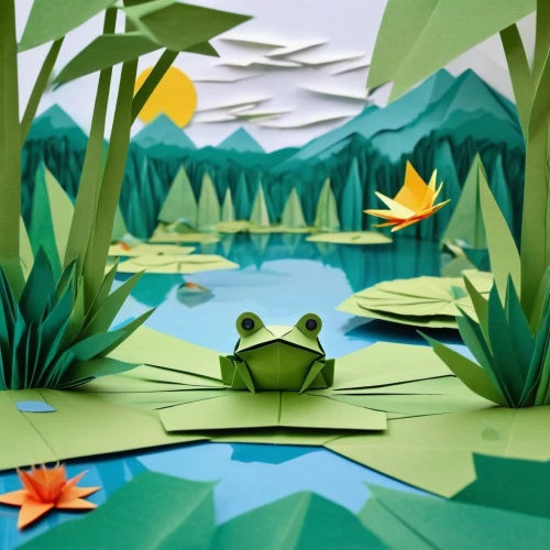 lilly pond,lily pond,frog background,low poly,pond,lowpoly,cartoon video game background,lotus pond,lotus on pond,lily pads,wetland,pond flower,lily pad,garden pond,pond frog,microworlds,alligator lake,pond plants,l pond,fishpond,Unique,Paper Cuts,Paper Cuts 02
