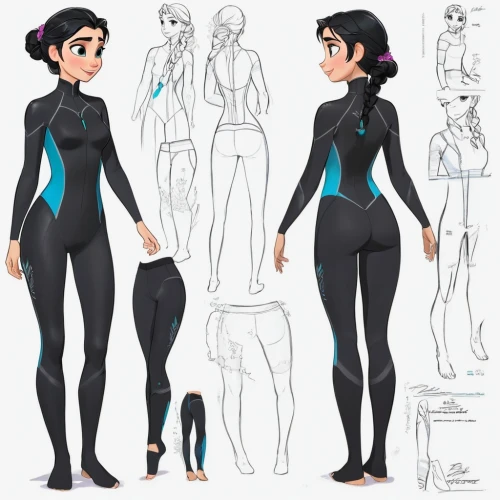 wetsuit,wetsuits,suyin,atala,blackfire,leotards,jasmine,turnarounds,breeches,catsuits,redesigning,anthro,vector girl,female swimmer,concept art,leotard,redesigned,redesigns,tron,profile sheet,Unique,Design,Character Design